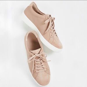 VINCE Janna Suede and Leather Sneaker Size 10 Tan with pink undertone